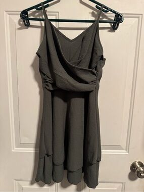 SHEIN Olive Gray Draped V-Neck Mini Dress